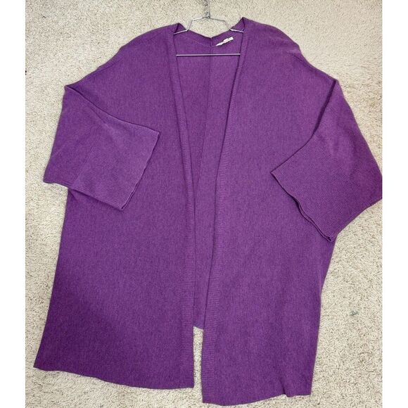 Eileen Fisher Sweaters - Eileen Fisher Organic Cotton Open Front Purple Cardigan 3/4 Kimono Sleeve Size L
